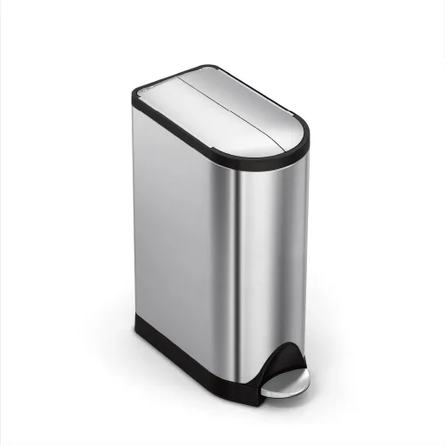 Vista 12 de Simplehuman - Cubo de basura para baño con tapa abatible de 10 litros / 2.6 galones, acero inoxidable cepillado con borde negro