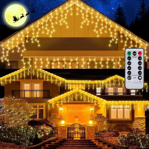 Vista 9 de Luces de Carámbano para Exteriores, Luces de Cadena de Navidad de 9.8 Pies con Temporizador Remoto, Luz de Hielo Colgante Goteante para Ventana