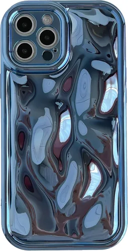 Vista 18 de Caseative Funda para iPhone 12 Pro Max, color negro Suavidad de la galjanoplastia de cromo del patrón de la burbuja del meteorito de la onda