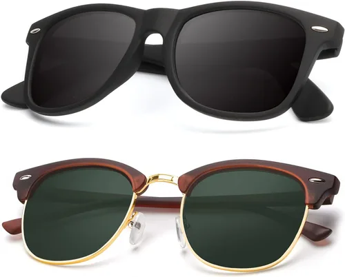 Vista 52 de KALIYADI Gafas de sol polarizadas para hombres y mujeres, marco semi sin montura, para conducir con bloqueo UV A01-(1 Pack) Tortuga Mate G15
