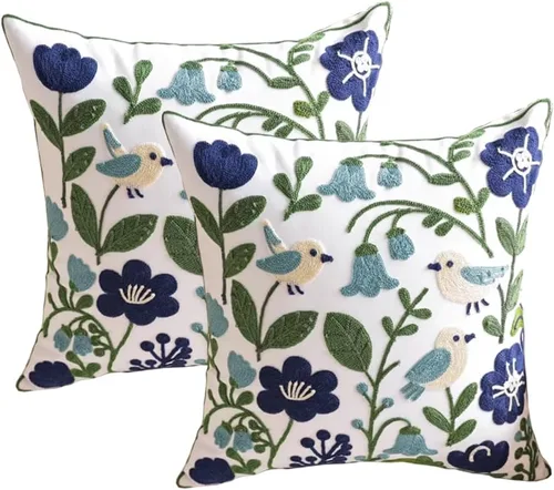 Vista 11 de YIcabinet Paquete de 2 Fundas de Almohadas Decorativas, Fundas de Almohadas Bordadas con Diseño de Hojas y Copos de Nieve, Fundas de Almohadas
