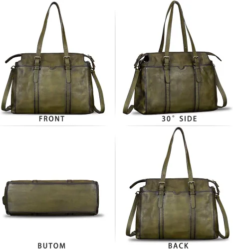 Vista 4 de IVTG Bolso de cuero genuino para las mujeres vintage hecho a mano superior manija bolso Crossbody Satchel