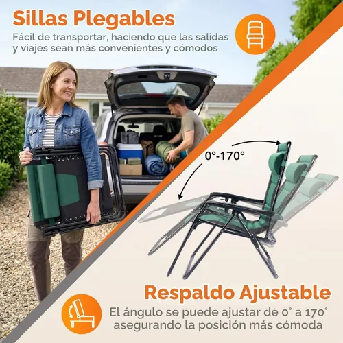 Vista 6 de Sillón de gravedad cero de gran tamaño, silla plegable reclinable para Negro y Verde