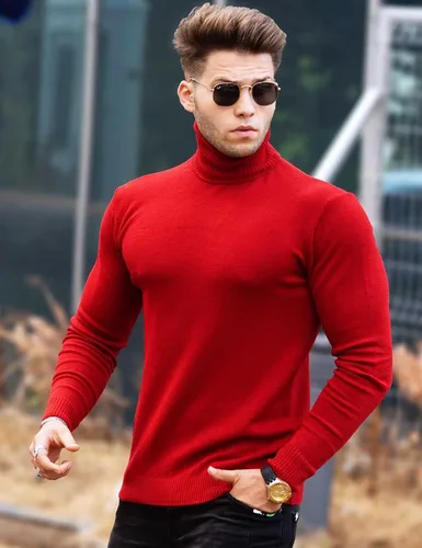 Vista 5 de Light Face Suéter de cuello alto ajustado para hombre, tejido casual, ligero, térmico, manga larga, suéter básico