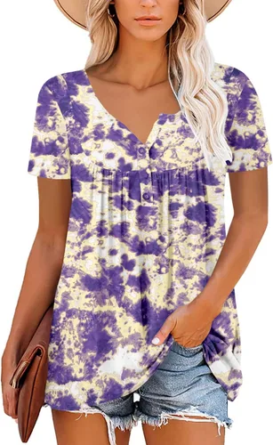 Vista 2 de Roselinlin Camisas de manga corta, para mujer, blusas florales de verano, ajuste holgado, para leggings