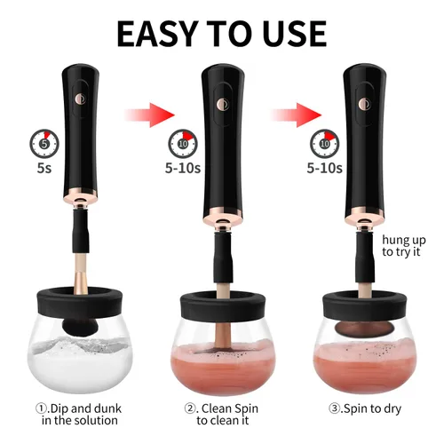 Vista 5 de Senbowe Máquina limpiadora y secadora de brochas de maquillaje mejorada, cepillo giratorio automático eléctrico para cosméticos con collares de goma
