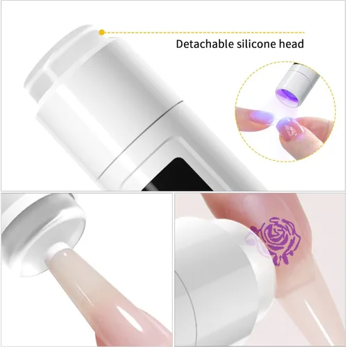 Vista 2 de Luz UV de mano con cabezal de sellado de uñas, lámpara LED portátil de 3 W, secador de uñas USB recargable inalámbrico con sello de silicona