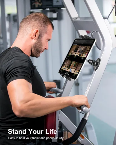 Vista 2 de Soporte magnético para tablet de gimnasio - [Imanes fuertes] Soporte de tableta para carrito de golf para gimnasio con base de metal ajustable