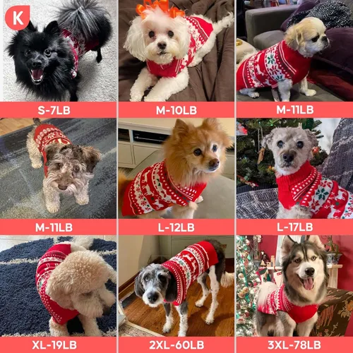Vista 6 de KYEESE Suéter de Navidad para Perro, Suéter Cálido de Cuello de Tortuga para Perros Pequeños Macho y Hembra con Patrón de Copo de Nieve y Reno, Ropa