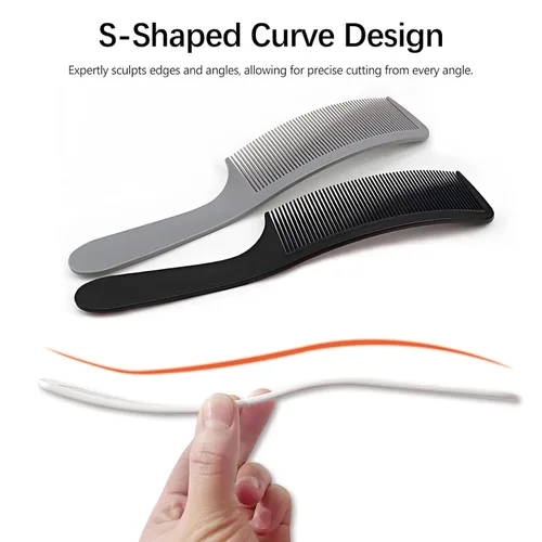 Vista 5 de Juego de 3 piezas de peine de peluquero curvado en negro, blanco, gris: perfecto para cortes de pelo profesionales y peinado, diseño ergonómico