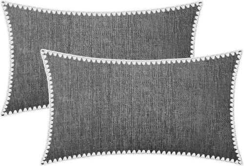 Vista 78 de BRAWARM Fundas de almohada 40x40 cm - Paquete de 2 fundas de almohada de chenilla negra, fundas de almohada de chenilla suave teñida sólida