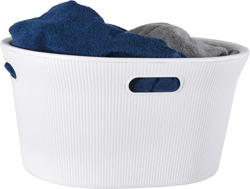 Vista 27 de Superio Colección acanalada - Cesto decorativo de plástico para ropa sucia con tapa y asas recortadas, azul (1 paquete) Organizador de cesta