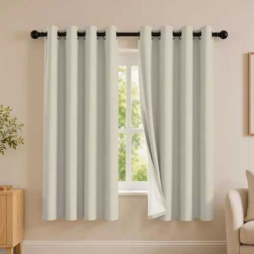 Vista 108 de 2 paneles de cortinas 100% opacas, de peso medio, con aislamiento térmico y ojales para dormitorio, sala de estar, tratamiento de ventana