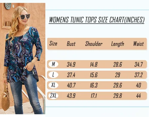 Vista 5 de Nandashe - Blusa de manga 34 para mujer, diseño floral tipo túnica, blusa veraniega casual de vestir