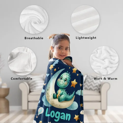 Vista 53 de Manta de regalo personalizada de dinosaurio con nombre para niñas, niños, recién nacidos, dinosaurio, manta personalizada para envolver al bebé