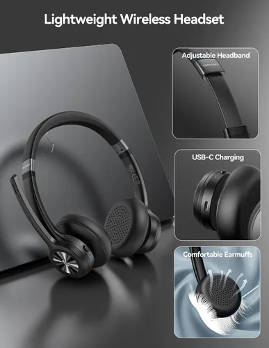 Vista 9 de TECKNET Auriculares Inalámbricos, Auriculares Bluetooth con Micrófono de Cancelación de Ruido AI - Auriculares Bluetooth V5.2 Recargables, 50H