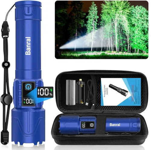 Vista 13 de Linternas tácticas recargables Banral de 2000 lúmenes altos - 5000mAh súper brillantes, linterna LED potente impermeable, linterna USB C portátil