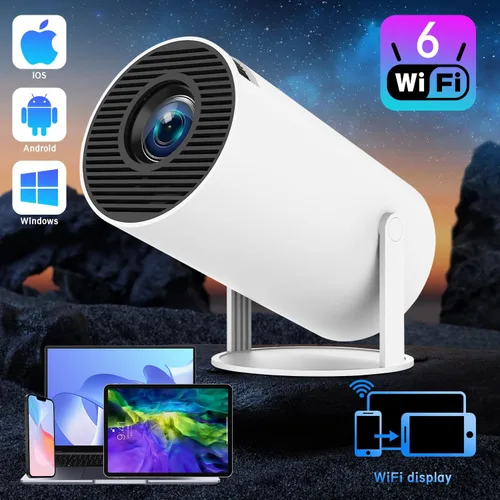 Vista 2 de Mini proyector HY300 PRO, proyector portátil con doble banda WIFI6 5G inalámbrico 5.4 Bluetooth, proyector inteligente compatible 4K 1080P