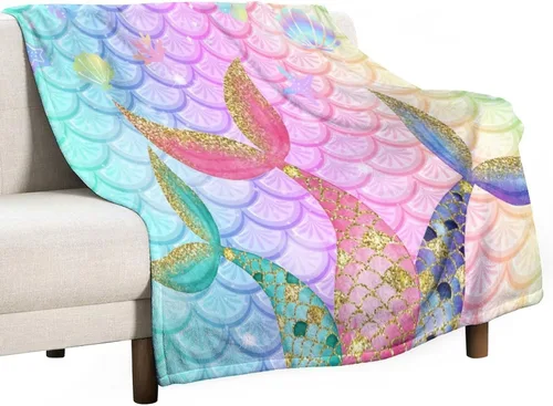 Vista 19 de Manta de cola de pez de sirena rosa con estampado de fondo de sirena para niña, 30 x 40 pulgadas