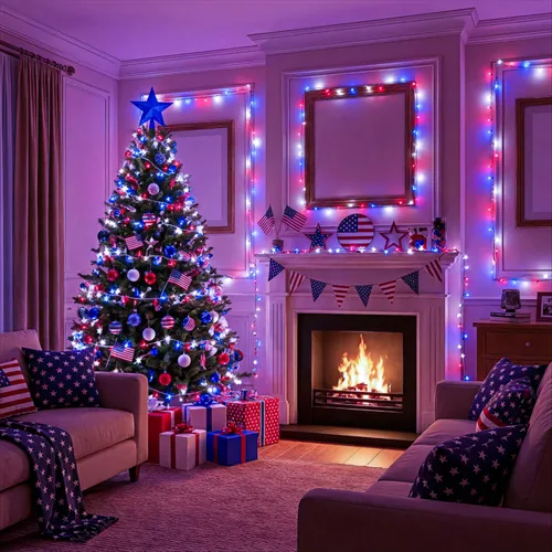 Vista 7 de Tira de luces rojas, blancas y azules, 66 pies, 200 luces LED para el 4 de julio, impermeables, con 8 modos, tira de luces conectables al aire libre