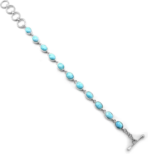 Vista 3 de Pulsera de cadena de eslabones de larimar natural de forma ovalada para mujer, piedra azul 925, hecha a mano, ajustable, pulsera para ella, Piedra