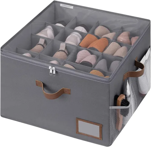 Vista 12 de StorageWorks Organizador de Zapatos para Armario, Cabe hasta 16 Pares, Contenedores de Almacenamiento de Zapatos Cubby con Bolsillo Lateral de Malla