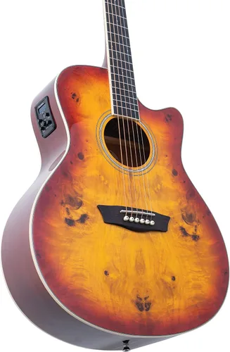 Vista 3 de Washburn Deep Forest Burl ACE - Guitarra eléctrica acústica, color ámbar (DFBACEA)