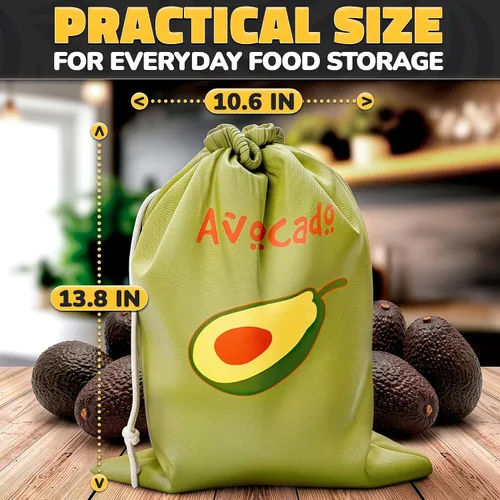 Vista 2 de Avocado Storage Bag, 13.8 x 10.6 in, Reusable Produce Bags for Fridge Avocado Green