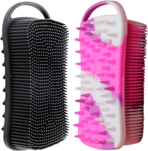Vista 13 de Paquete de 2 exfoliantes corporales de silicona de doble cara para exfoliación, ducha y masaje del cuero cabelludo, cepillo 2 en 1 para baño