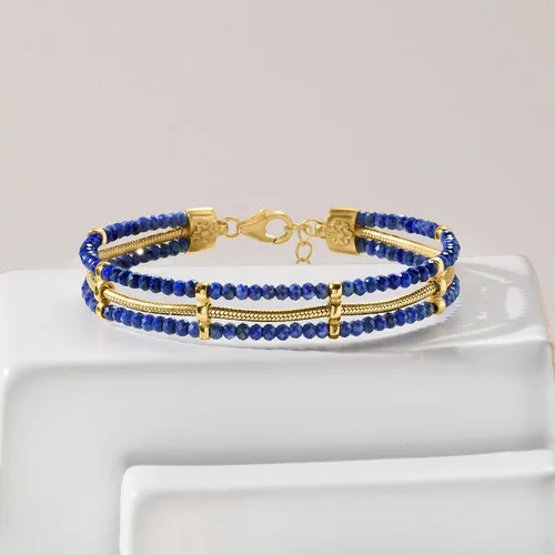 Vista 3 de Ross-Simons Pulsera de cuentas de lapislázuli y cadena de serpiente en oro de 18 quilates sobre esterlina. 7 pulgadas, Gema, Lapislázuli