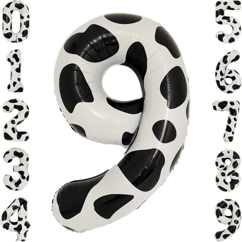 Vista 11 de Globo con estampado de vaca de 40 pulgadas, globo grande del número 0 para decoraciones de cumpleaños de vaquera, suministros de fiesta, globos