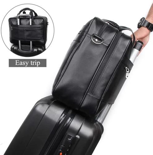 Vista 2 de Augus Maletín de Cuero Genuino para Viaje de Negocios, Bolsas Duffel para Hombre, Bolsa para Laptop que se ajusta a portátiles de 15.6 pulgadas