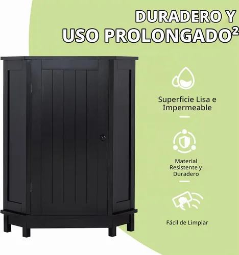Vista 7 de Armario de almacenamiento de esquina para el hogar, gabinete de piso triangular para baño, gabinete de esquina independiente de madera con puerta