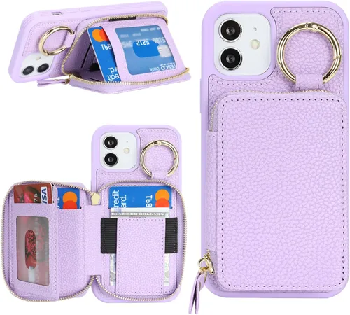 Vista 18 de Funda compatible con iPhone 11 con tarjetero, para iPhone 11, funda de teléfono con cremallera y ranura para mujer, 6.1 pulgadas, oro rosa