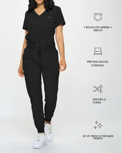 Vista 3 de Monarch Uniforms Slim Fit Stretchy Scrubs Women's Jogger Scrub Set Slim Jogger Scrubs with Tuck-In Top for Women Negro