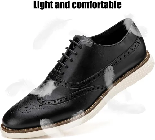 Vista 4 de JITAI Zapatos Oxford para hombre, zapatos de vestir con cordones y punta de ala, zapatos de moda ligeros para hombre.