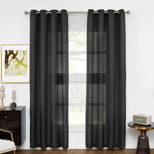 Vista 32 de Melodieux Cortinas Semitransparentes Negras de 63 Pulgadas de Largo para Ventanas Pequeñas de Sala de Estar y Dormitorio con Aspecto de Lino Rústico