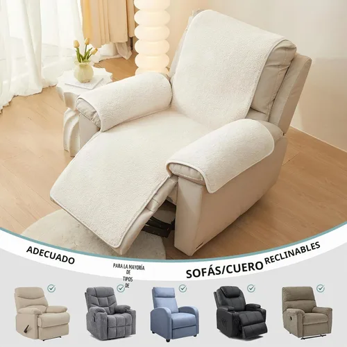 Vista 6 de vctops Funda para silla reclinable de vellón sherpa, súper suave y cálida, protector de muebles antideslizante, lavable, funda para silla reclinable