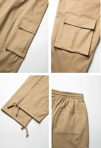 Vista 6 de THWEI Pantalones cargo para hombre, pantalones deportivos casuales de algodón, holgados, rectos