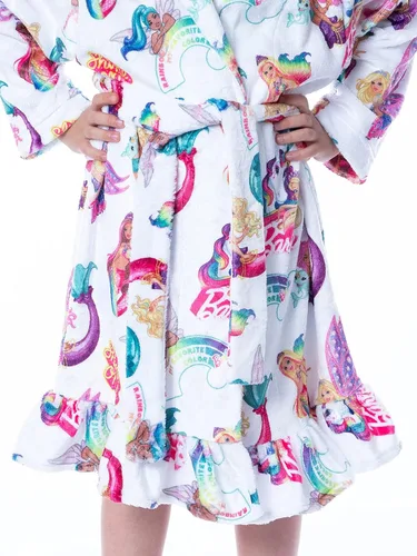 Vista 3 de INTIMO Mattel - Bata de baño Barbie con volantes y diseño de sirena de hadas, Blanco