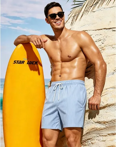 Vista 2 de Men's Swim Shorts Seersucker Swimming Trunks for Men Beach Shorts Quick Dry Bathing Suit 5"/7"/9" with Pockets
