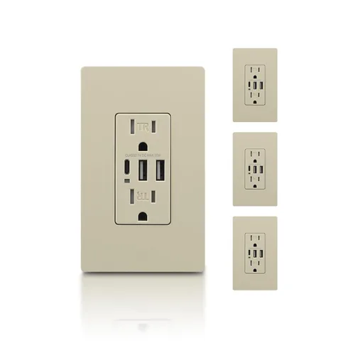 Vista 26 de TOPELER Toma de pared USB C negra, toma eléctrica de carga rápida de 30W 6.0Amp con 3 puertos USB (1*Tipo C y 2*Tipo A), receptáculo resistente a