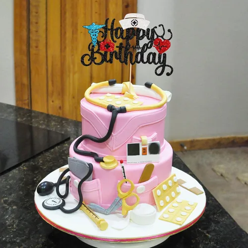 Vista 7 de Gyufise Decoración para tartas de cumpleaños con purpurina para enfermera, decoración para tartas médicas, temática de enfermería, fiesta