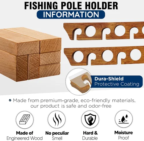Vista 2 de Rush Creek Creations 8 Fishing Rod Wall or Ceiling Storage Rack, Vertical or Horizontal Holder for Garage, 8 Rod and Reel Combo Capacity