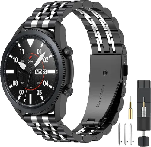 Vista 5 de ZPJPPLX 20mm 22mm Quick Release Metal Watch Band for Garmin Samsung Amazfit Negro plateado