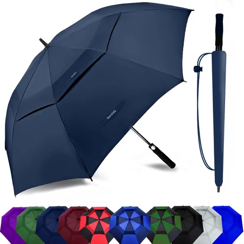 Vista 11 de Paraguas de golf extragrande de 62, 68 y 72 pulgadas, con doble dosel ventilado, resistente al viento, impermeable, de apertura automática