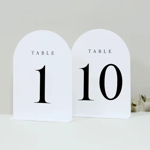 Vista 18 de Números de mesa de arco esmerilado para recepción de boda, paquete de 10 piezas de 5x7" Signos acrílicos de arco esmerilado con soporte, números