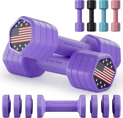Vista 10 de Zempox Hand Weights for Women at Home 2-5 lb Light Adjustable Dumbbells Set Adjustable 2-5 lb(A Pair 4lb 6lb 8lb 10lb), 4-in-1 Design, TPU Soft