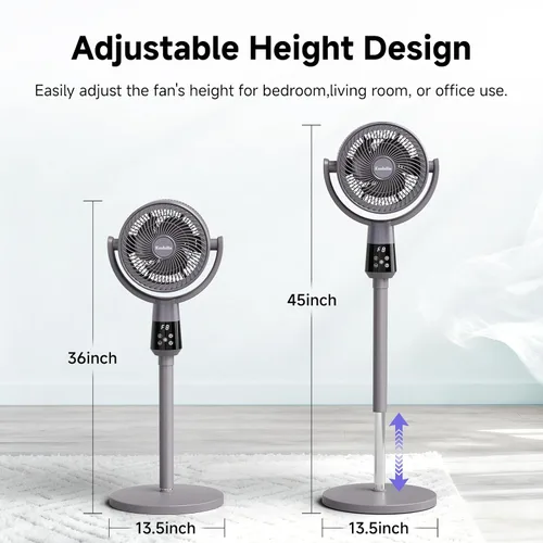 Vista 6 de Ventilador de pedestal oscilante, ventilador de pie ultra silencioso de 25 dB con 8 velocidades, temporizador de 12 horas, circulación de aire