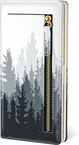 Vista 14 de Billetera de cuero genuino de lujo para mujer con bloqueo RFID, compacta, plegable, con ventana para identificación, Gato negro, Moderno